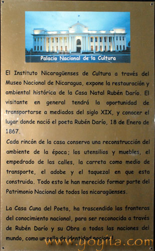 placa Instuituto Nicaraguense de Cultura casa cuna Ruben Dario Nicaragua